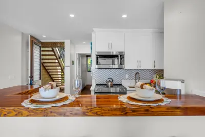 Breakfast bar set with place settings