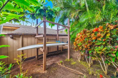 Surfboard rack on the grounds